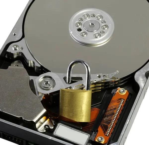 Hard disk with a lock to secure data figuratively Royalty Free Stock Photos