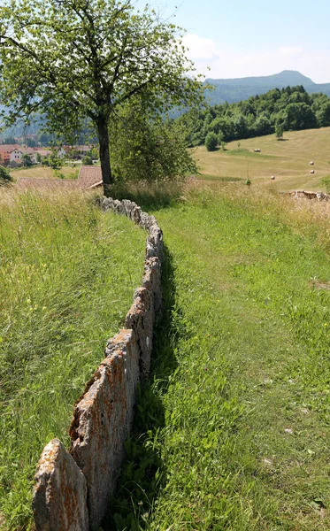 Bergpfad, der die Wiesen überquert — Stockfoto