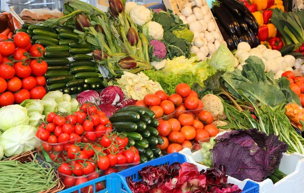 Verse biologische groenten te koop op markt — Stockfoto