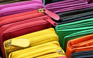 wallets of leather for sale in the italian store in Florence clipart