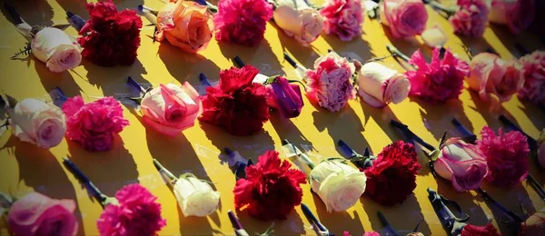 Muitas rosas e outras flores — Fotografia de Stock