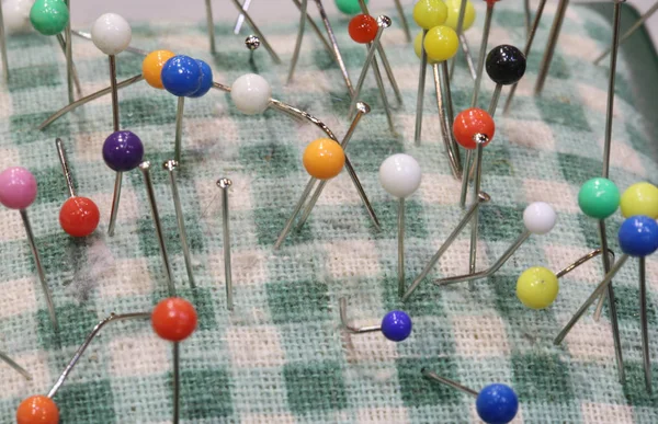 Colored Pins Sewing Stuck Pincushion Haberdashery — Stock Photo, Image