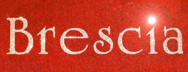 Brescia metin kırmızı kumaş arka plan bir İtalyanca şehir