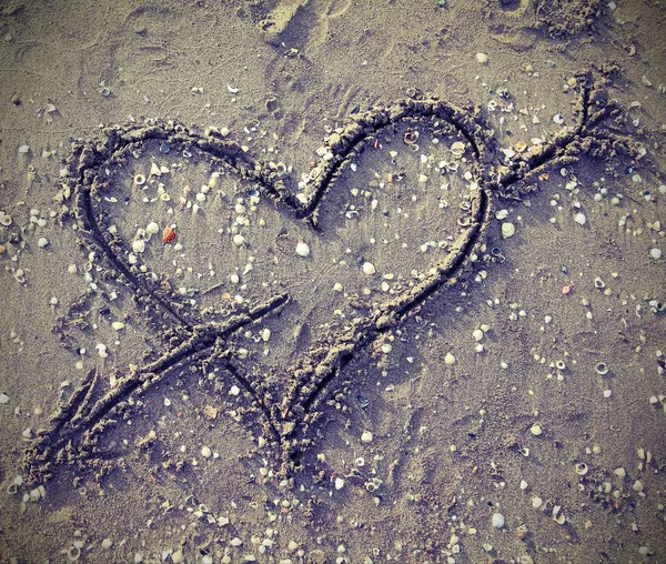 Amor Symbol Mit Herz Sommer Strand Gezeichnet — Stockfoto