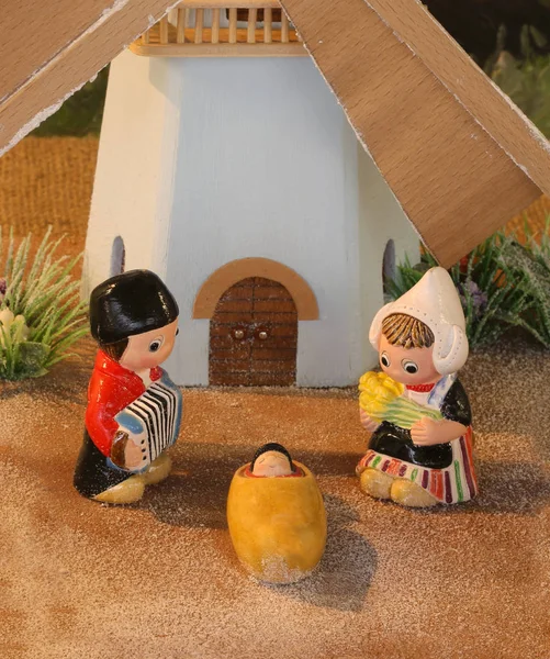 Presepe olandese con mulino a vento Olanda — Foto Stock