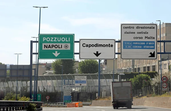 Italian traffic sign to go to Naples or Pozzuoli — Stock Photo, Image