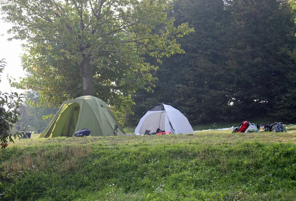 Camp site with tents on summer — Stock Photo, Image