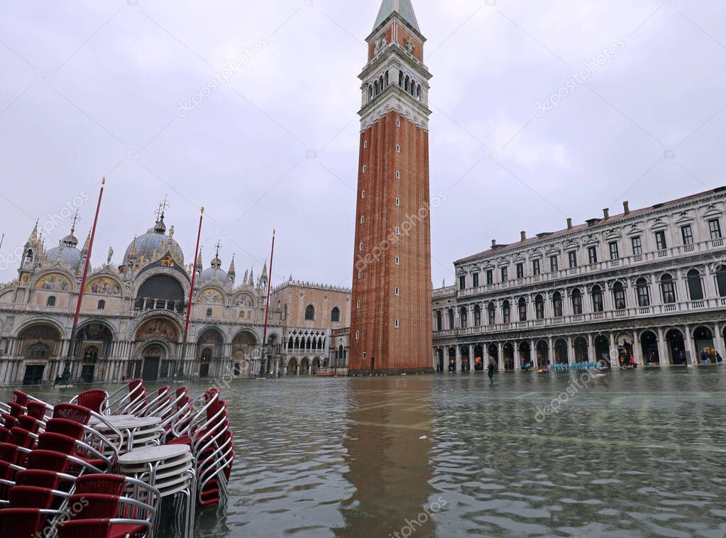 Venice in Italy during the high tide