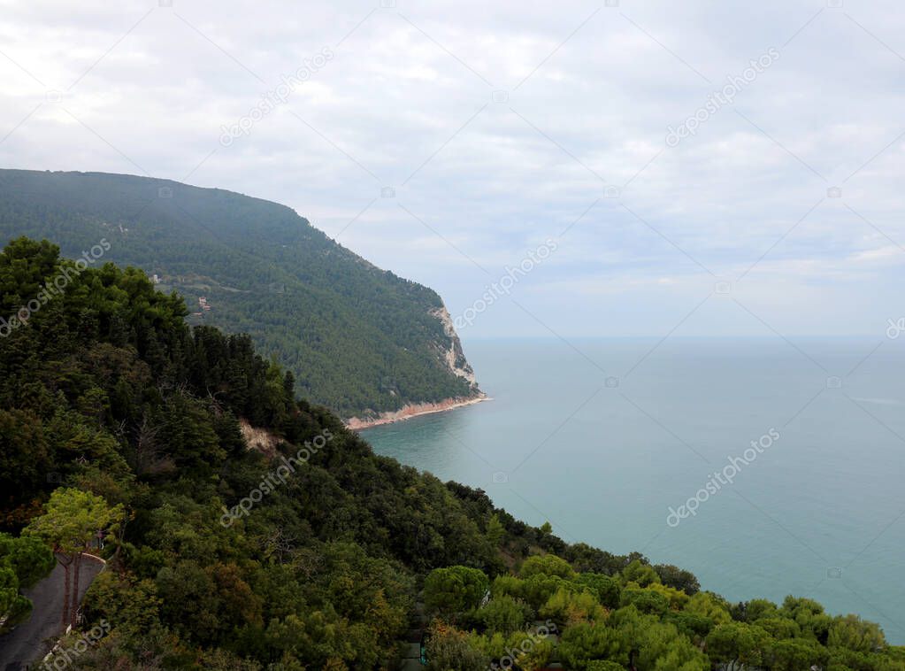 panoramic view of Mount called Conero in Italy and the Adriatic 