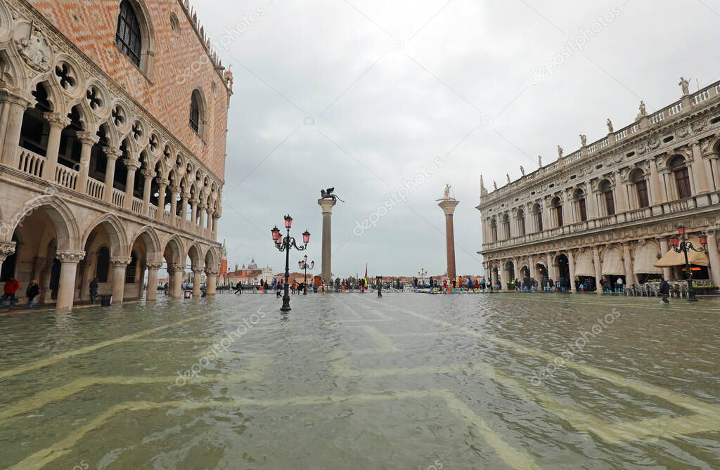 High tide in Saint Mark Square in Venice in Italy