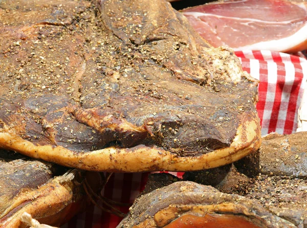 Cold cuts called Speck is a typical smoked food of Italy — Stock Photo, Image