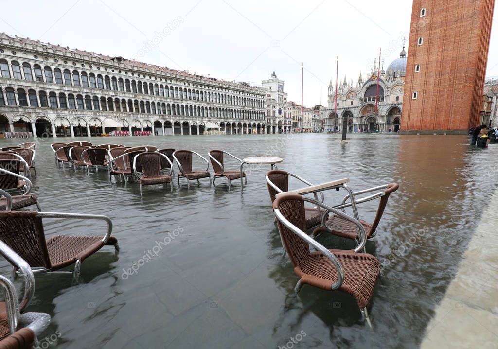 Saint Mark Square in Venice in Italy during the flood