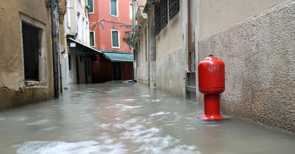 Червоний гідрант у Венеції — стокове фото