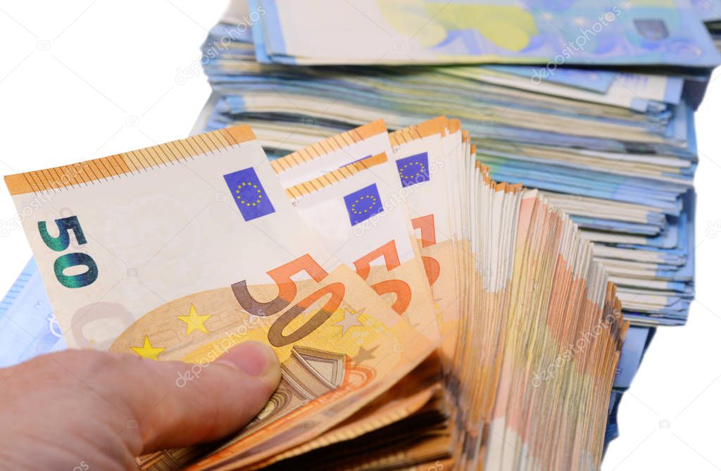 Many money in european banknotes