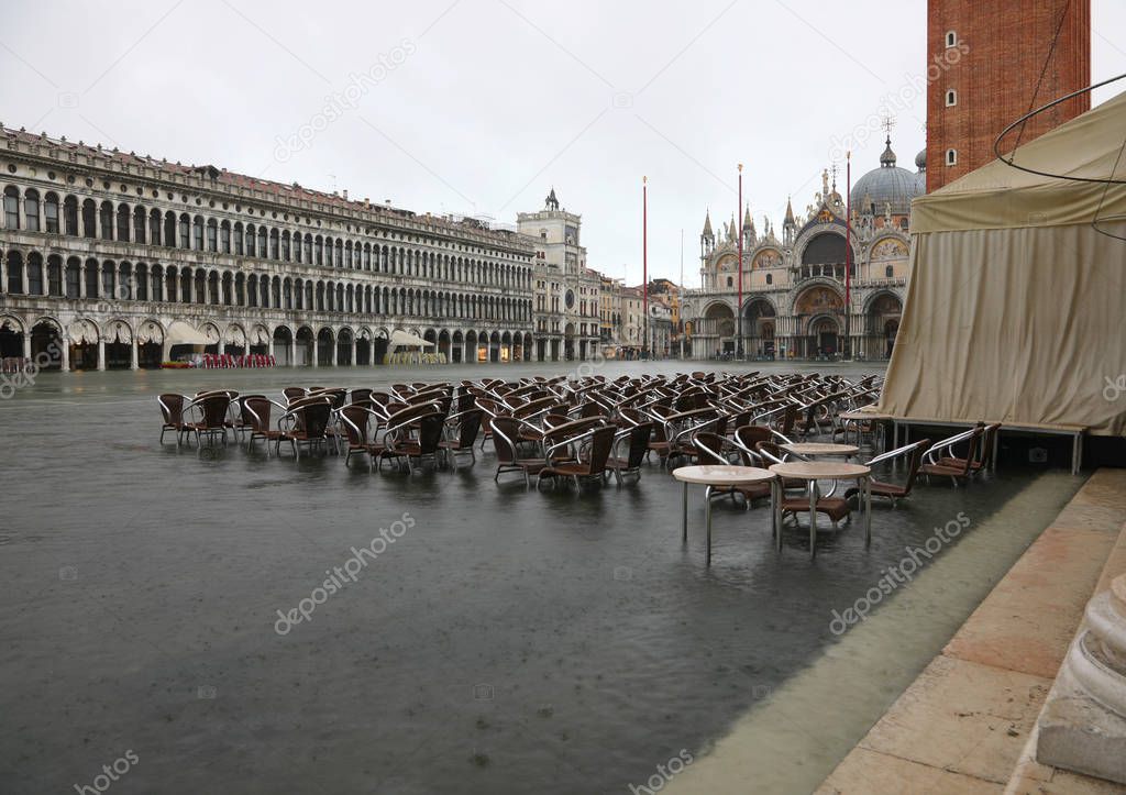 Saint Mark Square in Venice Italy during the high tide