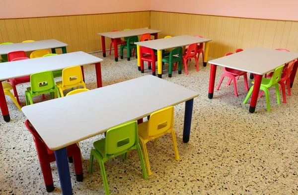 Sala Aula Vazia Uma Escola Devido Epidemia Gripe Infantil — Fotografia de Stock