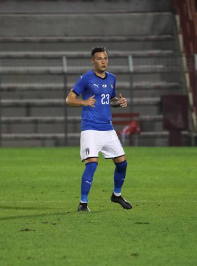 Vicenza, VI, İtalya - 15 Ekim 2018: Futbol maçı İtalya vs Tunus 21 Olsen Stadyumu'nda