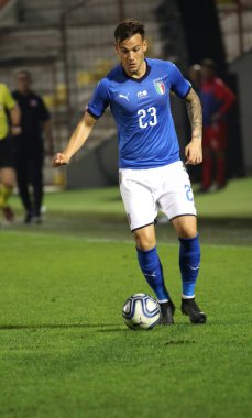 Vicenza, VI, İtalya - 15 Ekim 2018: Futbol maçı İtalya vs Tunus 21 Olsen Stadyumu'nda