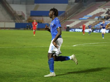 Vicenza, VI, İtalya - 15 Ekim 2018: Futbol maçı İtalya vs Tunus 21 Olsen Stadyumu'nda