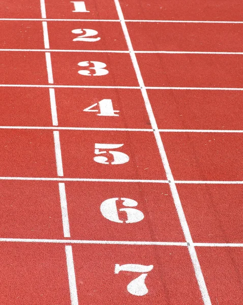 Números Sete Pista Atletismo Antes Corrida Velocidade Chegar — Fotografia de Stock