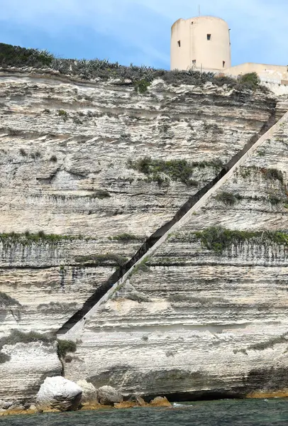 Increíble Escalera Sobre Roca Bonifacio Ciudad Córcega — Foto de Stock