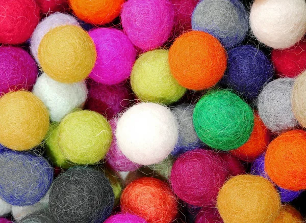 Sfondo Molte Palline Colorate Feltro Che Possono Essere Utilizzate Decorare — Foto Stock