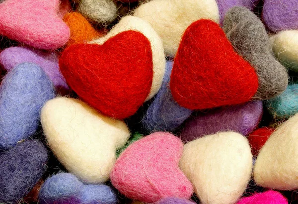 Red Hearts Background Many Little Hearts Felt — Stock Photo, Image