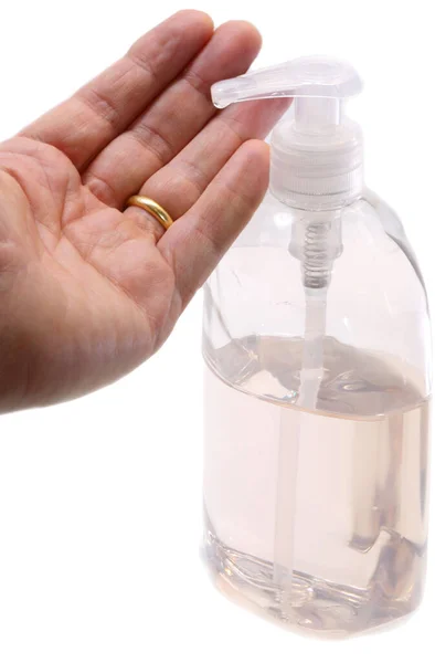 Man Hand Rings Gel Sanitize Skin White — Stock Photo, Image