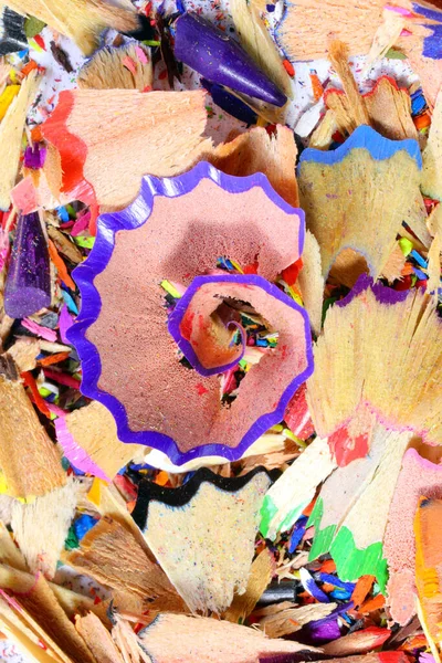 Kleurrijke Achtergrond Van Houtkrullen Van Gekleurde Potloden Het Maken Van — Stockfoto