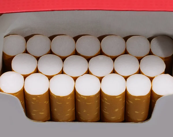 Mnoho Cigaret Krabičce Právě Otevřeno Dychtivým Kuřákem — Stock fotografie