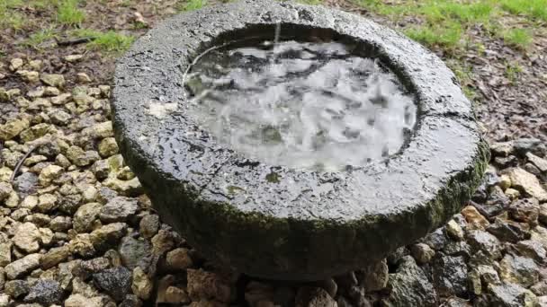 Oude Regenwatertank Gemaakt Van Steen Tijdens Een Regenachtige Dag — Stockvideo