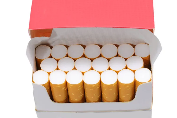 Many Filter Cigarettes Just Opened Package White Background — Stock Photo, Image