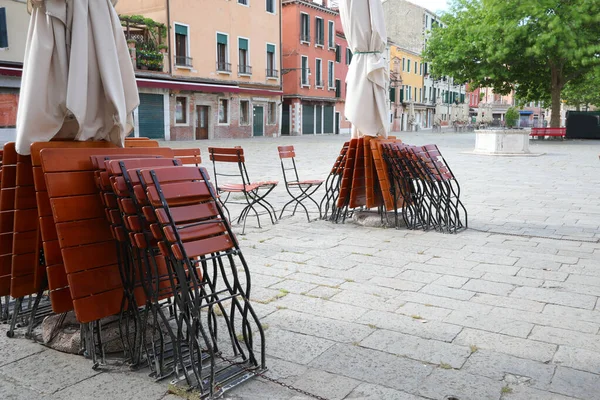 Tables Chairs Outdoor Cafe Tourists Due Quarantine Lockdown Corona Virus — Stock Photo, Image