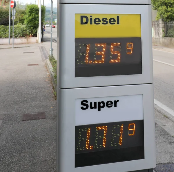 Price Petrol Diesel Fuel European Petrol Station Cost Euros — Stock Photo, Image