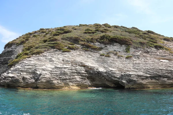 Haute Falaise Abrupte Sur Mer Méditerranée Dans Île — Photo