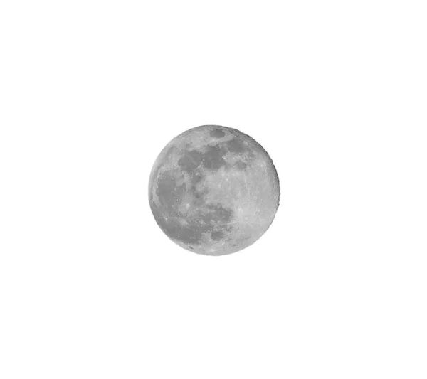 明亮的满月 白色背景上有非常明显的陨石坑 — 图库照片