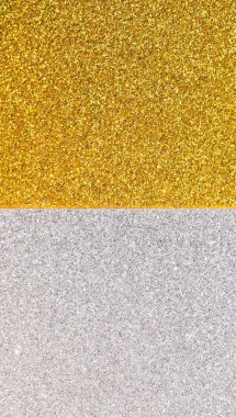 Işıltılı ve parıltılı arka plan gümüş ve altın arasında ikiye bölünmüş