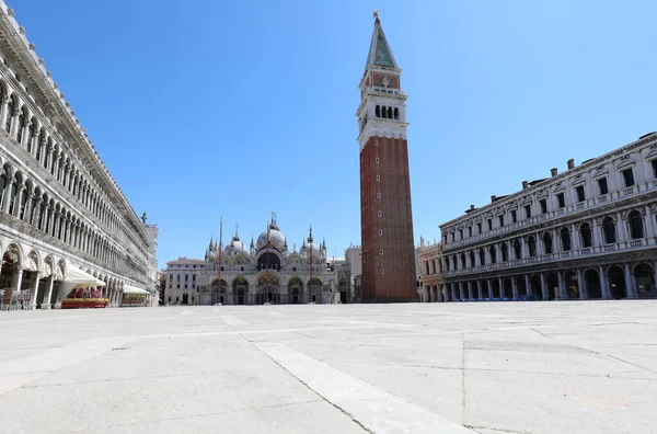 Tomma Stora Torget Venedig Italien Lockdown Corona Virus Utan Människor — Stockfoto