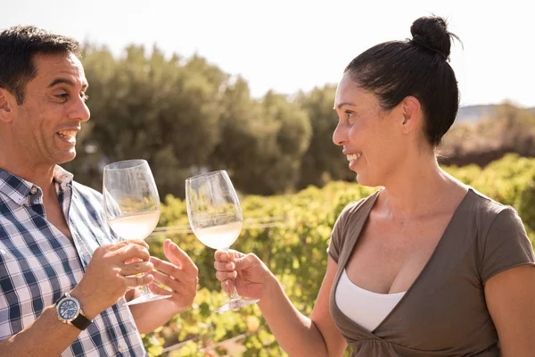 남자와 자신의 안경을 포도에서 와인을 마시는 — 스톡 사진