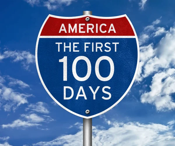 First 100 Days Road Sign — Stock Photo, Image