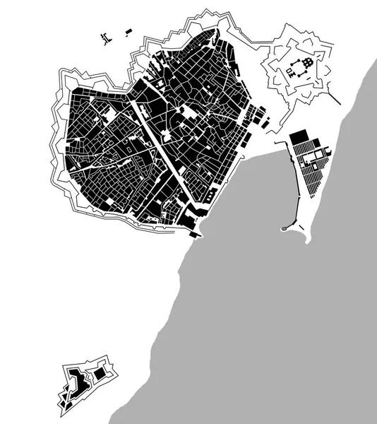 西班牙巴塞罗那市中心的历史地图 — 图库照片