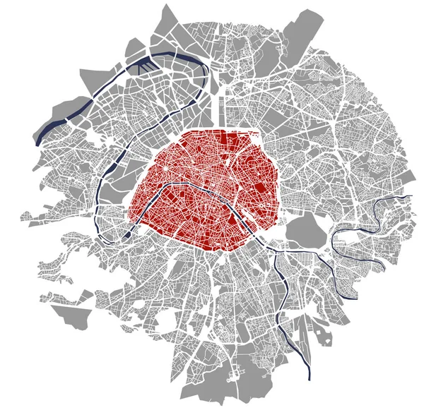 Χάρτης της πόλης του Παρισιού, Γαλλία — Διανυσματικό Αρχείο