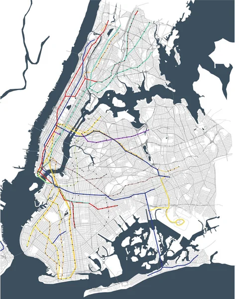 Mapa metro de la ciudad de Nueva York, NY, EE.UU. — Archivo Imágenes Vectoriales
