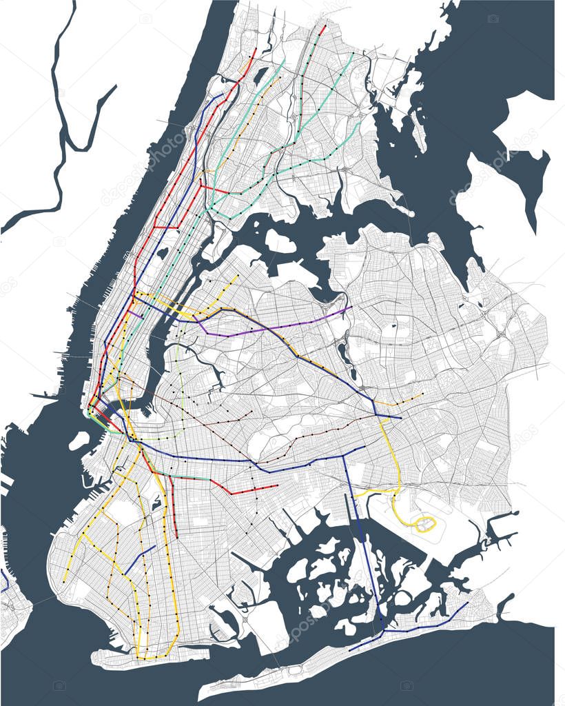 map metro of the New York City, NY, USA