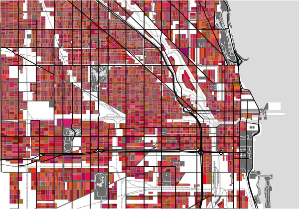 शिकागो शहर का नक्शा, संयुक्त राज्य अमेरिका — स्टॉक वेक्टर