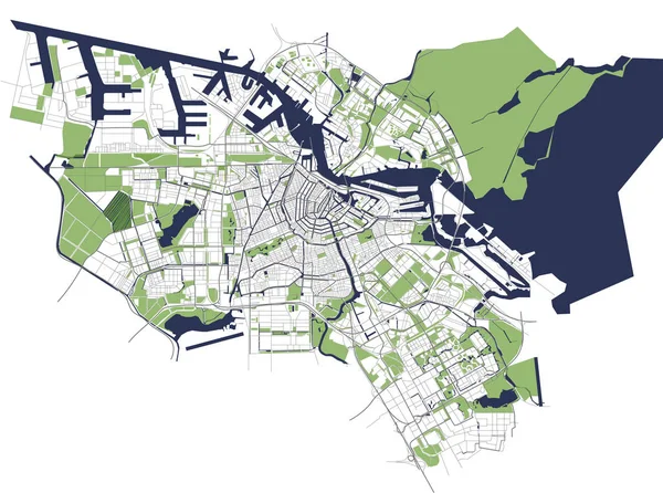 Cidade mapa Amsterdã, Países Baixos —  Vetores de Stock