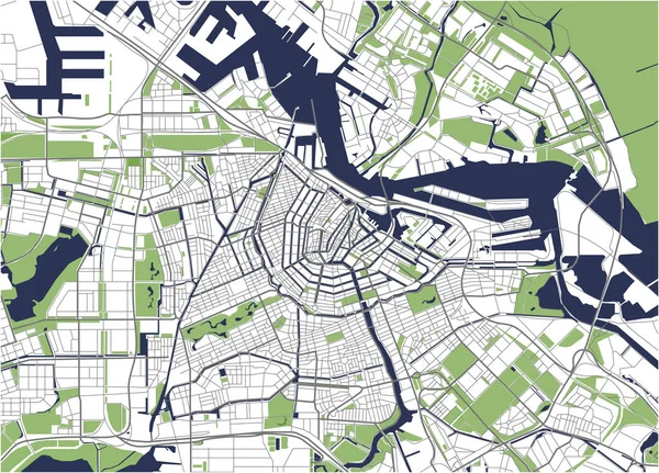 オランダ、アムステルダムの市内地図 — ストックベクタ