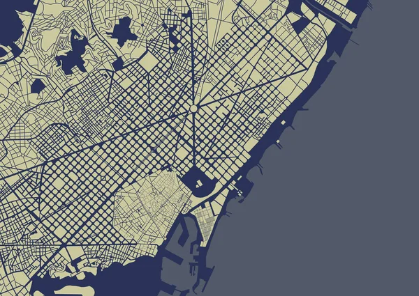 Karta över Barcelonas centrum, Spanien — Stock vektor