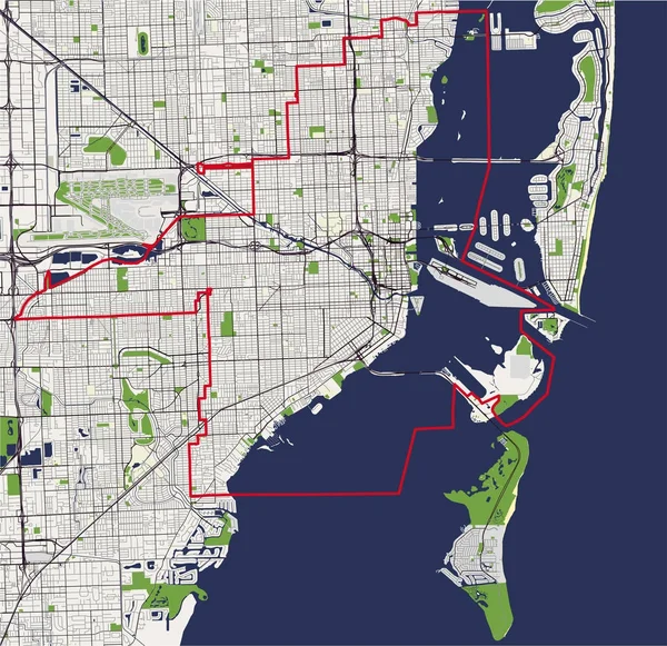 Mapa miasta Miami, Stany Zjednoczone Ameryki — Wektor stockowy