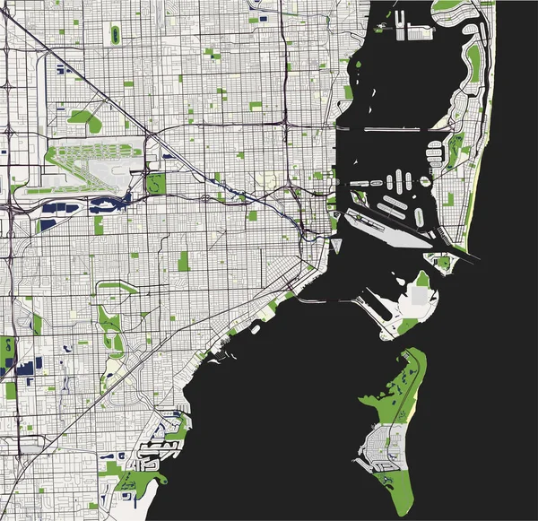 Mapa da cidade de Miami, EUA —  Vetores de Stock